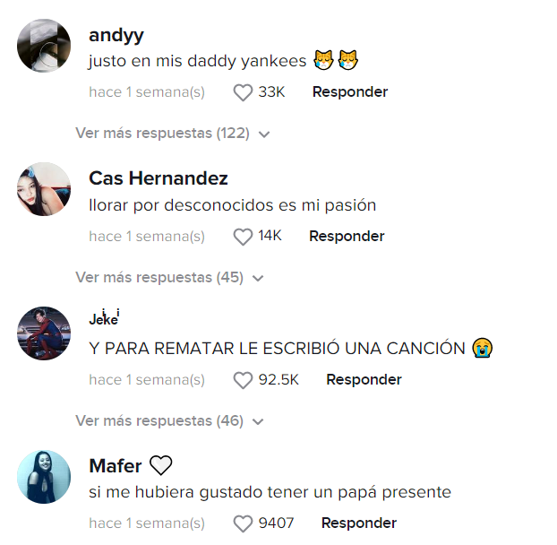 varios comentarios de TikTok en español