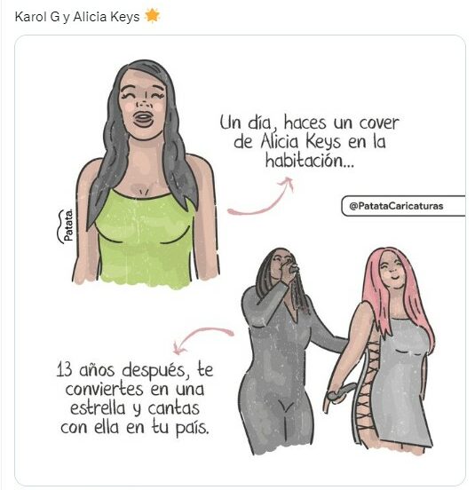 ilustración que muestra a Karol G y a Alicia Keys en su concierto en Bogotá, Colombia 