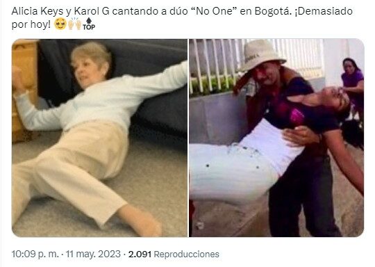 meme sobre la presentación a dueto de Karol G con Alicia Keys 