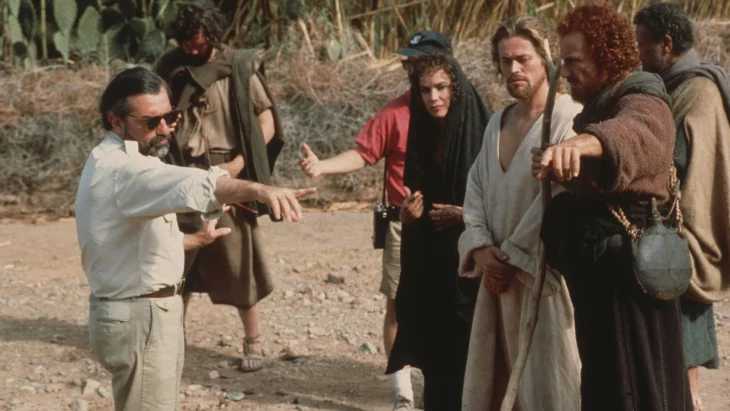 Willem Dafoe y Martin Scorsese preparando escena durante el rodaje de La última tentación de Cristo 