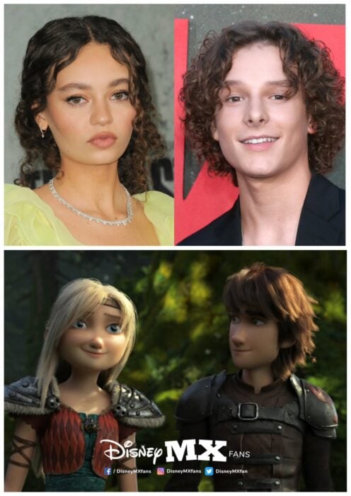 Photographs of the actor Mason Thames and the actress Nico Parker on the image of the characters Hiccup and Astrid from the film How to Train Your Dragon 