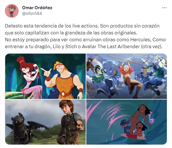 captura de pantalla de un tuit con respecto a la adaptación del Live action de Cómo entrenar a tu dragón 