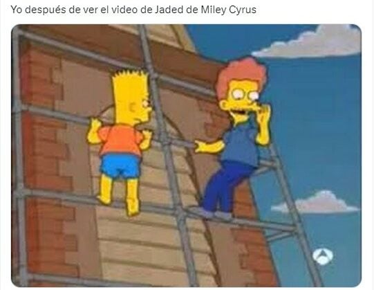 meme de Los Simpsons con referencia al tema de Miley Cyrus Jaded 