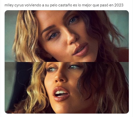 captura de pantalla con referencia al tono castaño de Miley Cyrus 