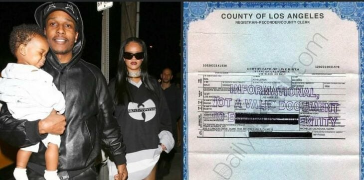 certificado del nombre de Rihanna y ASAP Rocky 