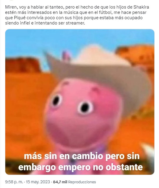 meme de Uniqua de los Backyardigans con respecto al video de Shakira cantando con sus hijos 