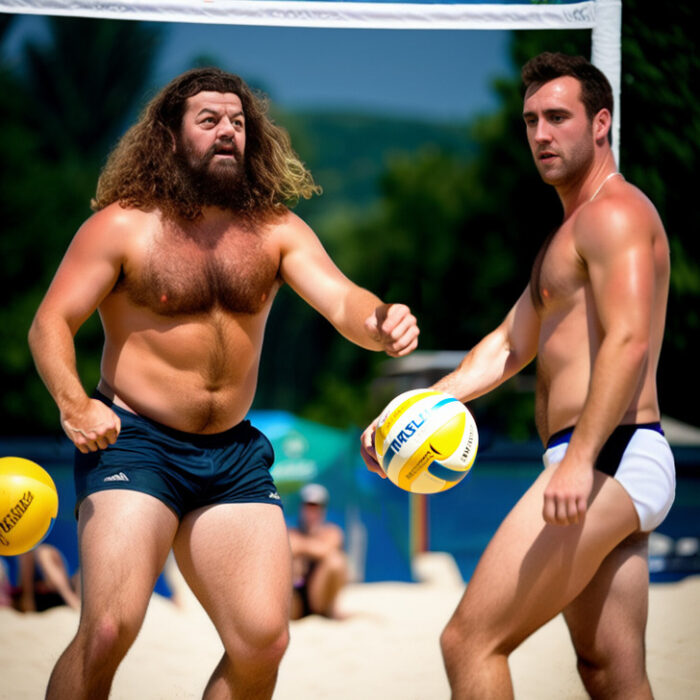 hagrid jugando voleibol en la playa segun la ia 