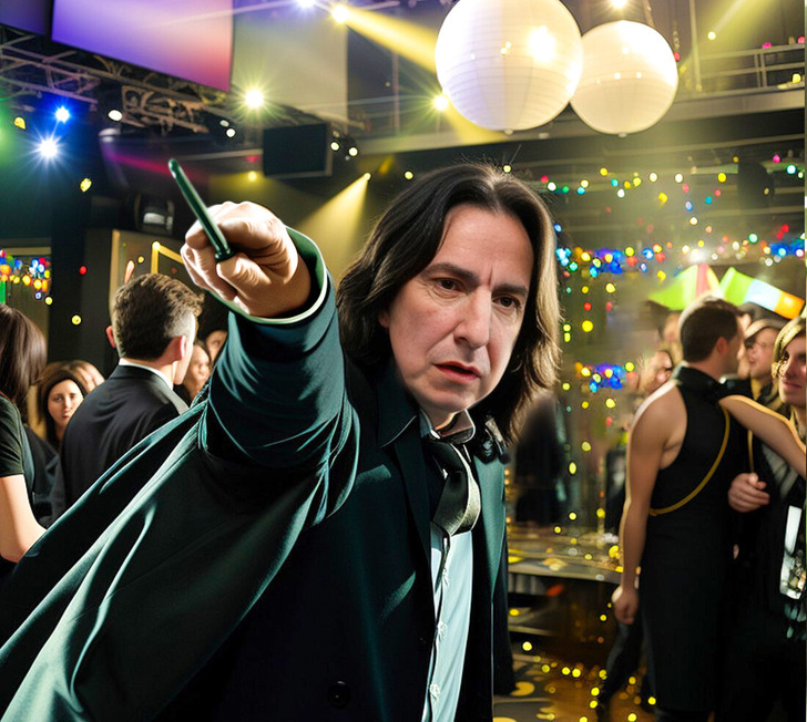 severus snape en una fiesta segun la ia