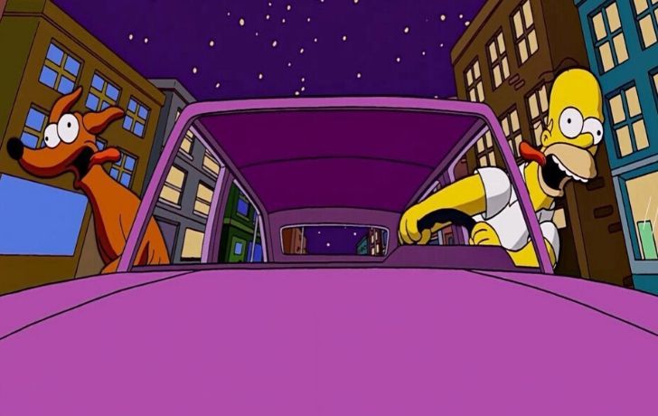 Homero y su perro en el coche 
