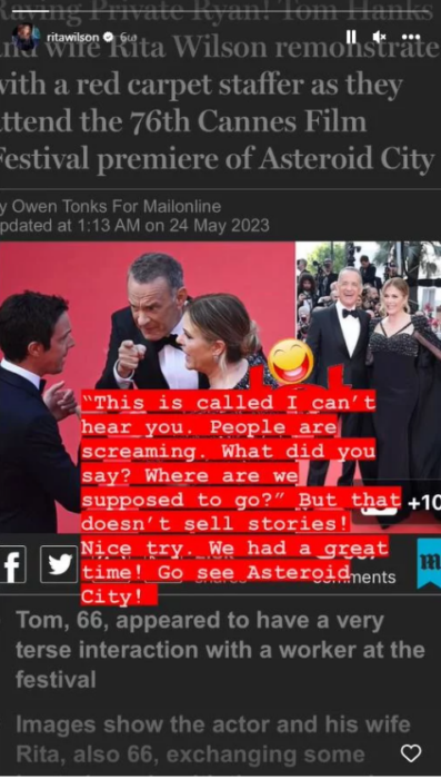 Tom Hanks y su esposa, Rita Wilson, protagonizaron una acalorada discusión en el Festival de Cannes