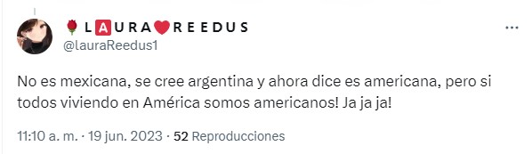 Captura de pantalla de un comentario en Twitter asegurando que todos los que vivimos en América somos americanos