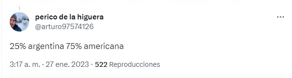 comentario en Twitter que dice que Ángela Aguilar es 25% Argentina y 75% americana