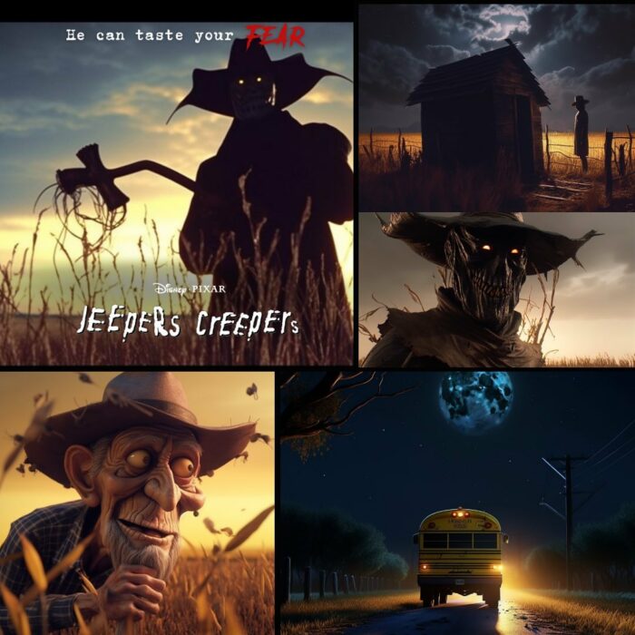 ilustración de la película Jeepers Creepers  si fuera creada por Pixar 