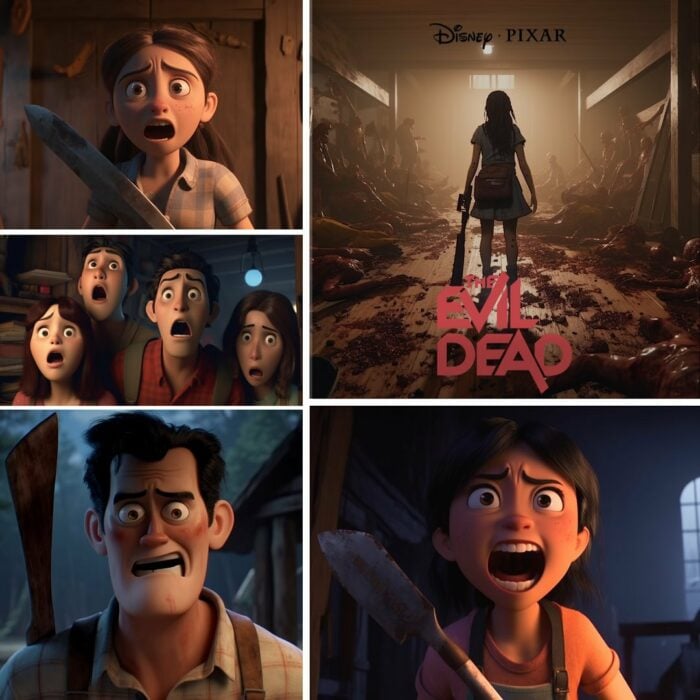 imagen que muestra cómo hubiera sido la película El despertar del diablo si hubiera sido creada por Pixar 
