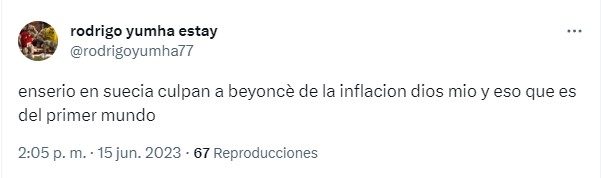 captura de pantalla de un comentario en Twitter sobre la supuesta inflación en Suecia provocada por Beyoncé 