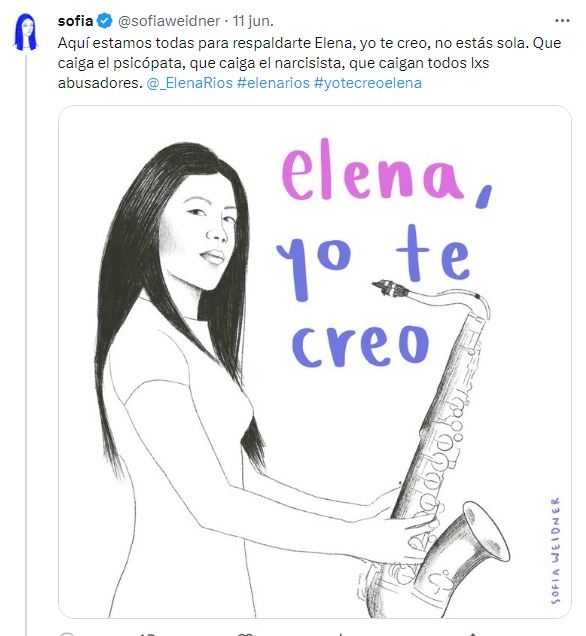 post de Sofía weidner en apoyo a Elena Ríos 