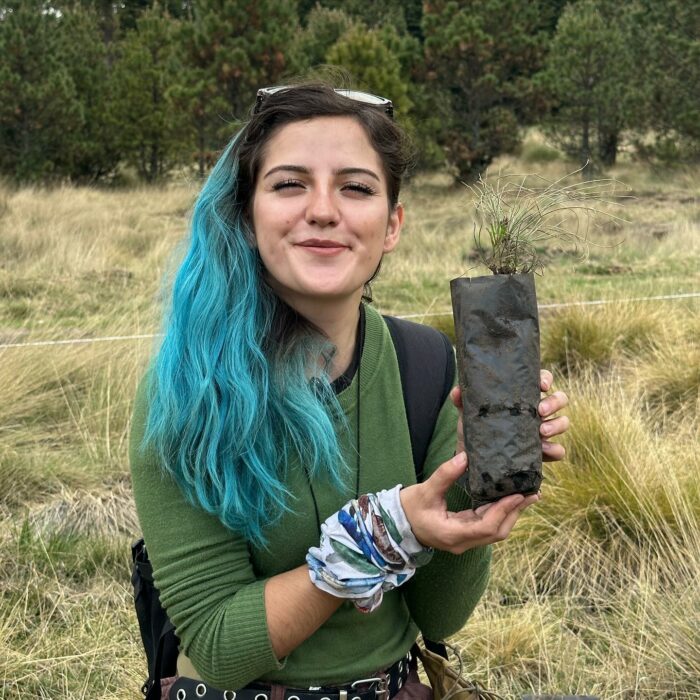 Fotografía de una chica a punto de plantar un árbol 