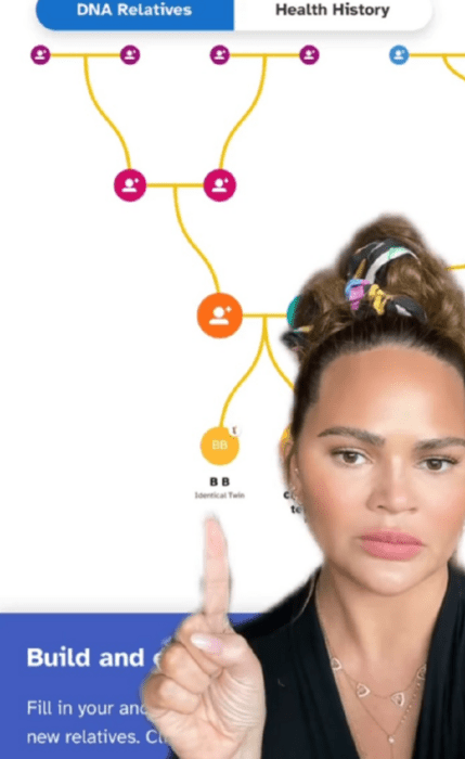 captura de imagen de Instagram de Chrissy Teigen donde muestra resultados de una prueba de ADN que se hizo