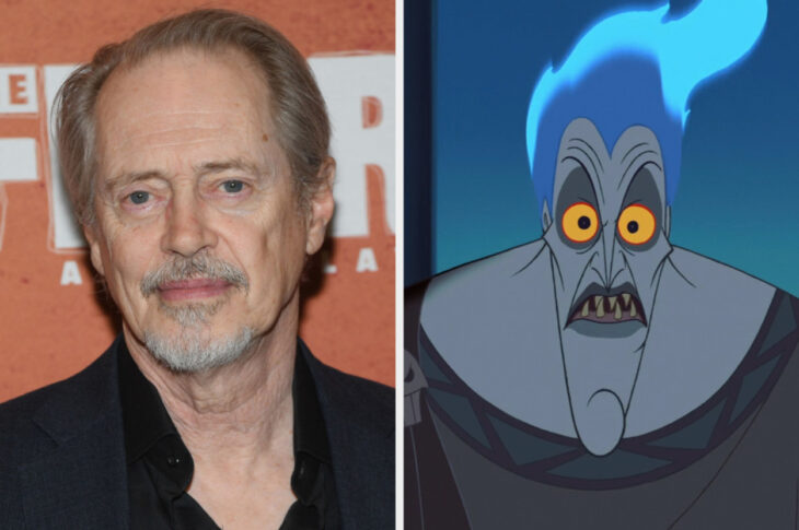 imagen comparativa del actor Steve Buscemi con la figura animada de Hades en la película de Hércules 