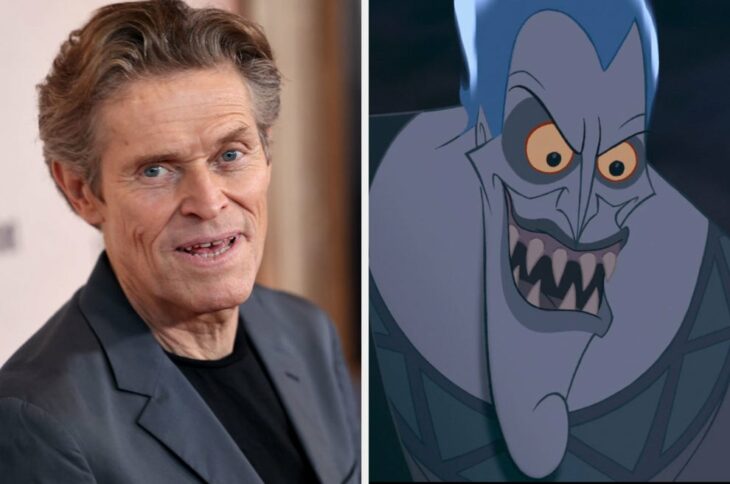 imagen comparativa del actor Willem Dafoe con la figura animada de Hades en la película de Hércules 