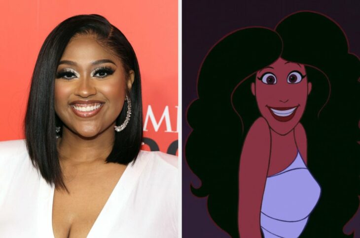 imagen comparativa de Jazmine Sullivan con una imagen de la Musa Melpómene en la película animada de Hércules 