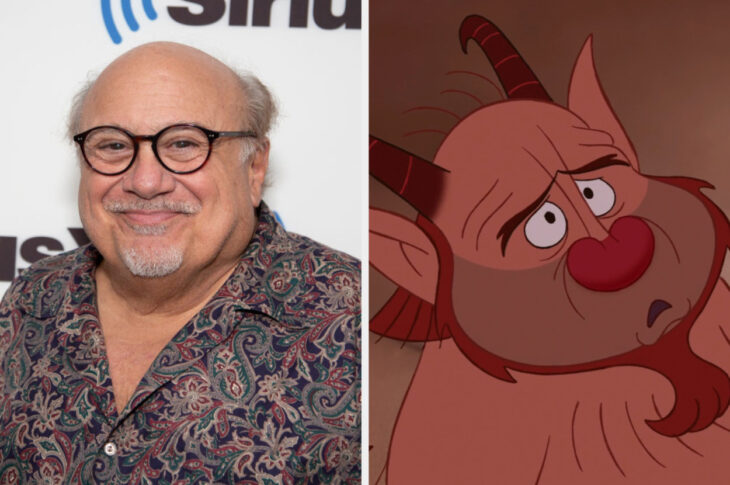 imagen comparativa del actor Danny DeVito con la figura animada de Phil en la película de Hércules 