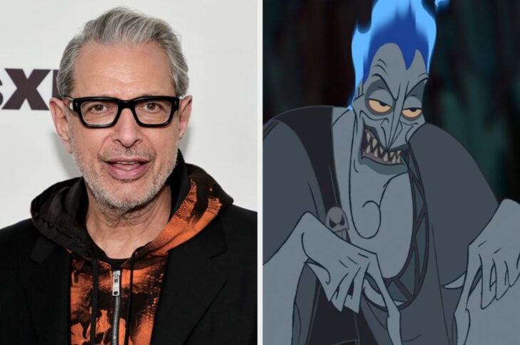 imagen comparativa del actor Jeff Goldblum con la figura animada de Hades en la película de Hércules 