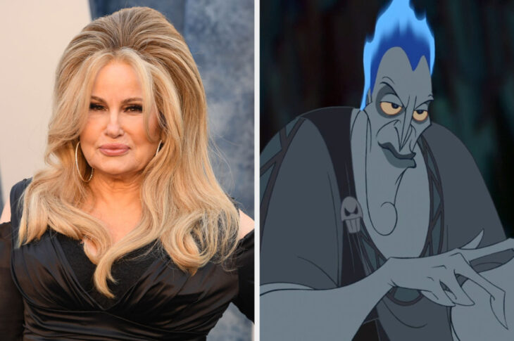 imagen comparativa de la actriz Jennifer Coolidge con la figura animada de Hades en la película de Hércules 