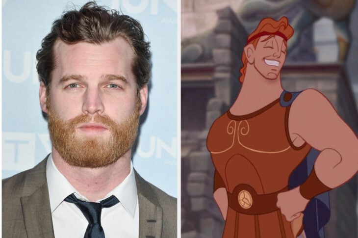 imagen comparativa del actor Jared Keeso con la figura animada de Hércules 