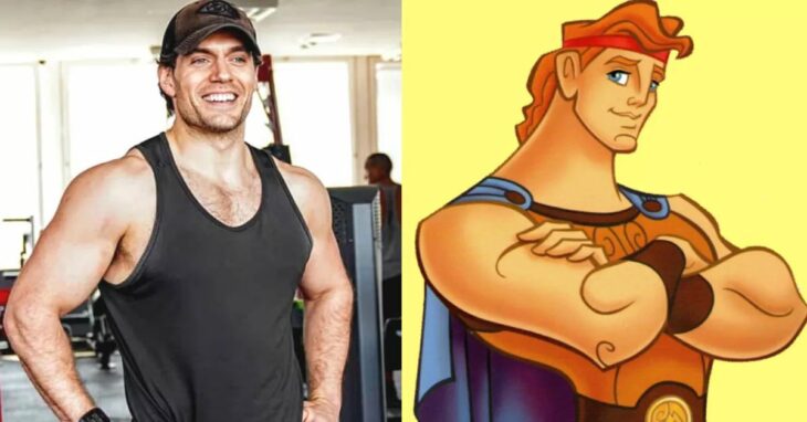 Imagen comparativa de Henry Cavill con el personaje animado de Hércules en su versión madura 