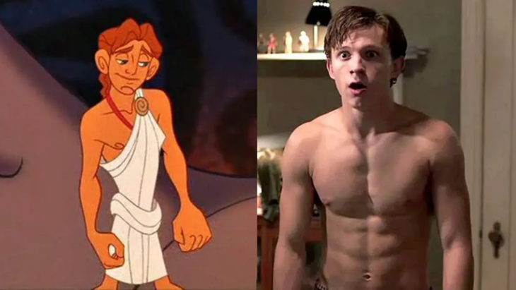 Imagen comparativa del actor Tom Holland con el personaje de Hércules en su versión joven 