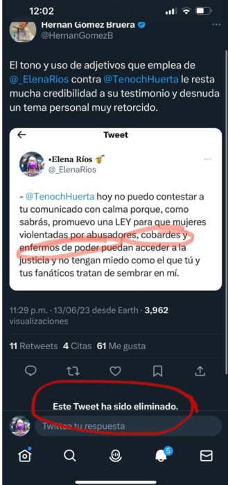 post de Hernán gomez en defensa de tenoch huerta