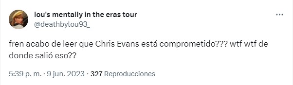 captura de pantalla de la reacción de una chica al respecto del supuesto compromiso de Chris Evans con Alba Baptista 