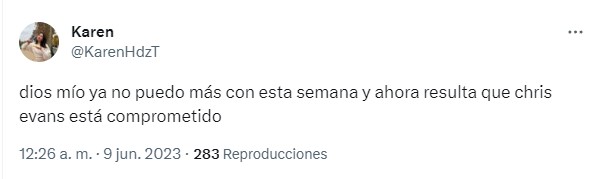 captura de pantalla de una chica haciendo un comentario al respecto del supuesto compromiso de Chris Evans con Alba Baptista 