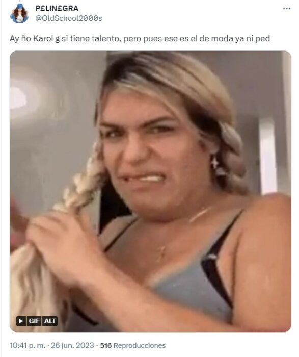 meme con la cara de Wendy Guevara con el tema de Karol G y peso Pluma 