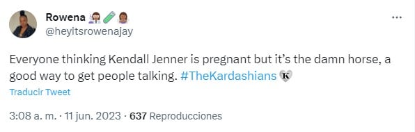 captura de pantalla de una reacción al posible embarazo de Kendall Jenner con Bad Bunny 