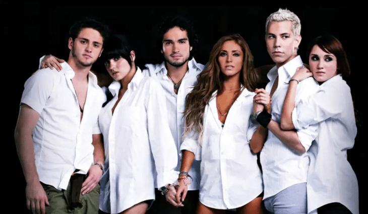 RBD members pose wearing identical white shirts 