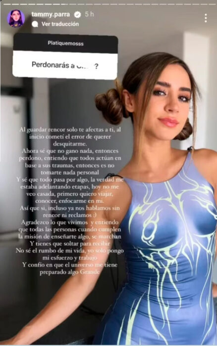 captura de pantalla de una historia en Instagram de Tammy Parra contestando una pregunta de un seguidor 