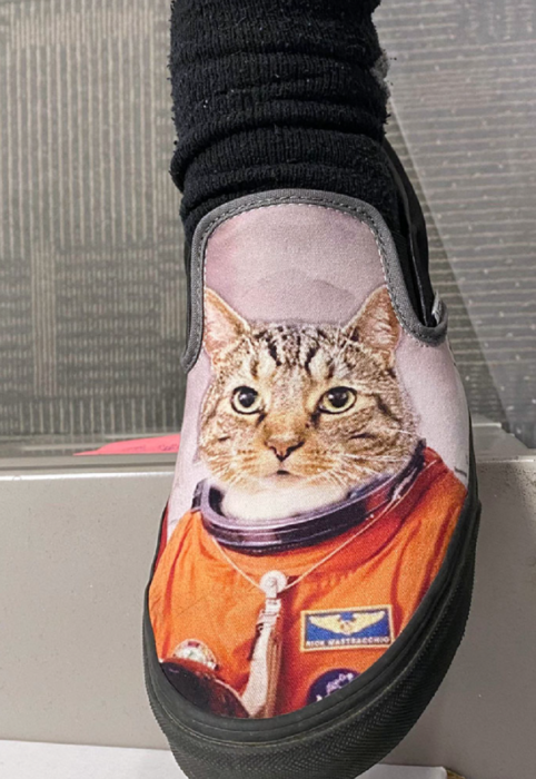 zapatos con la imagen de un gato astronauta impresa