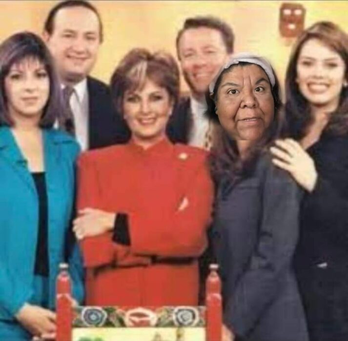 imagen del viejo elenco del programa hoy con la cara de aimep3 en vez de Andrea Legarreta 