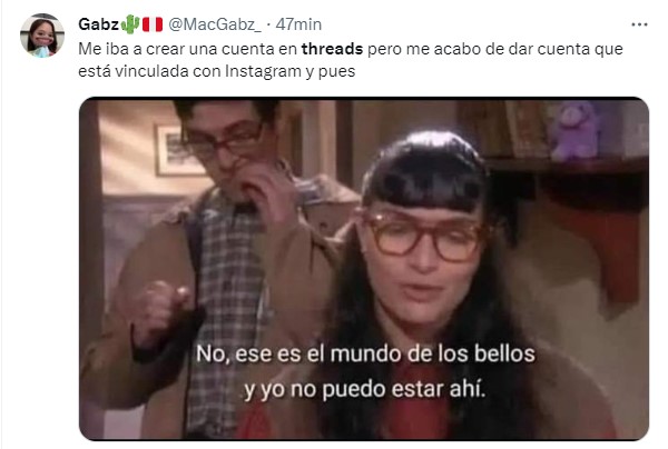 Meme de Betty la fea con respecto a la nueva app Threads